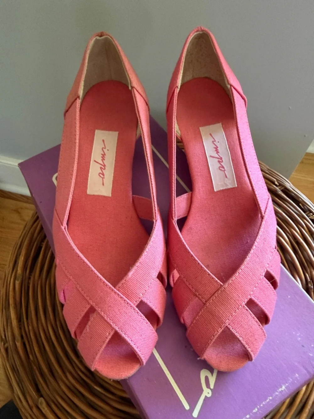 Impo Coral Espadrille Wedge Sandals Criss Cross Canvas Summer in watermelon sz 7